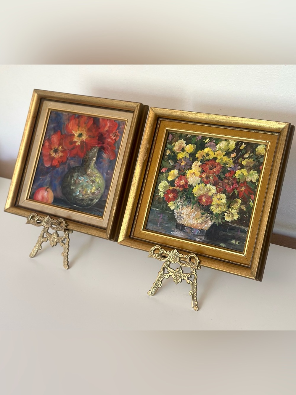 Vintage Floral Framed Oil Paintings Still Life Flower Set